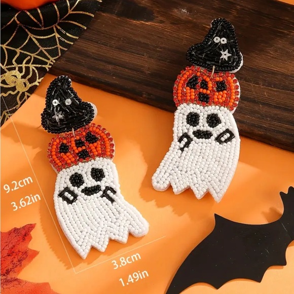🎉Host Pick🎉 Beaded Halloween Ghost Pumpkin Dangle Earrings - Picture 2 of 2